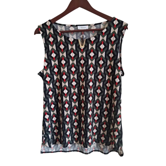 Calvin Klein Sleeveless Geometric Print Top Size LNew with tags! MSRP $49.50 - Picture 6 of 9